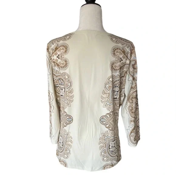 J. McLaughlin Catalina Cloth Block Paisley/Medallion 3/4 Sleeve Top XL - Picture 9 of 10